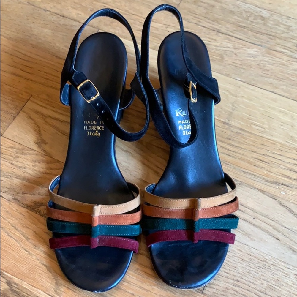 Italian-Made Multicolor Suede Wedge Sandals